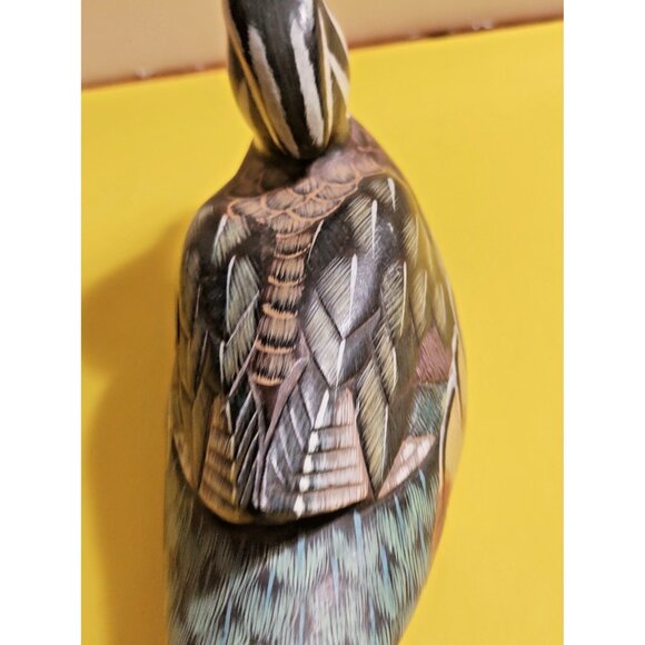 Pacific Rim Carvers Wooden Hand Carved & Painted Mallard Duck 8 3/4" x 3 1/4" - Picture 6 of 11